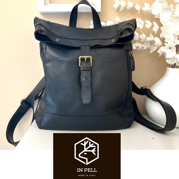 In Pell by Valentina Made in Italy Black Leather Backpack - Picture 1 of 17